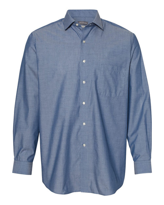 Van Heusen Mens Chambray Spread Flex Collar Shirt, XL, Smokey Blue