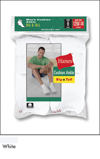 Hanes Men's Big & Tall Cushion Quarter Crew Socks 6-Pack