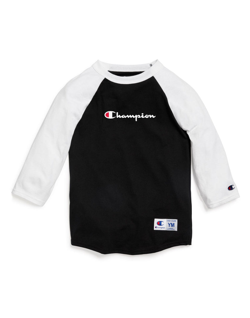 Champion Kids Baseball Tee, L, Black/White