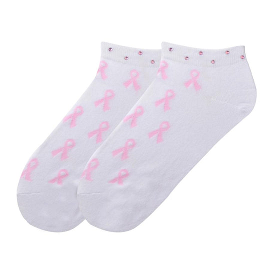K. Bell Womens Rhinestone Pink Ribbon Socks