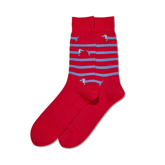 Hot Sox Mens Striped Dachshund Crew Socks