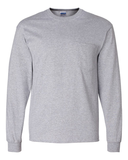 Gildan Mens Ultra Cotton Long Sleeve T-Shirt with Pocket