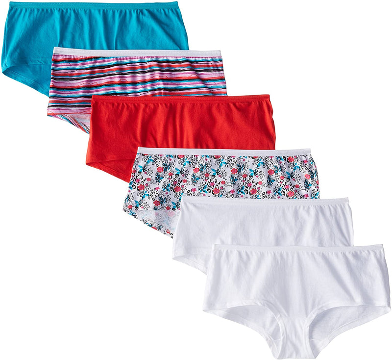 Fruit Of The Loom Womens Cotton Boyshort Panties 6-Pack, 10, Assorted