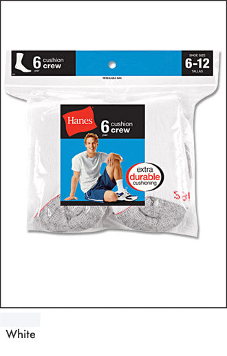Hanes Men's Cushion Crew Socks 6 Pairs