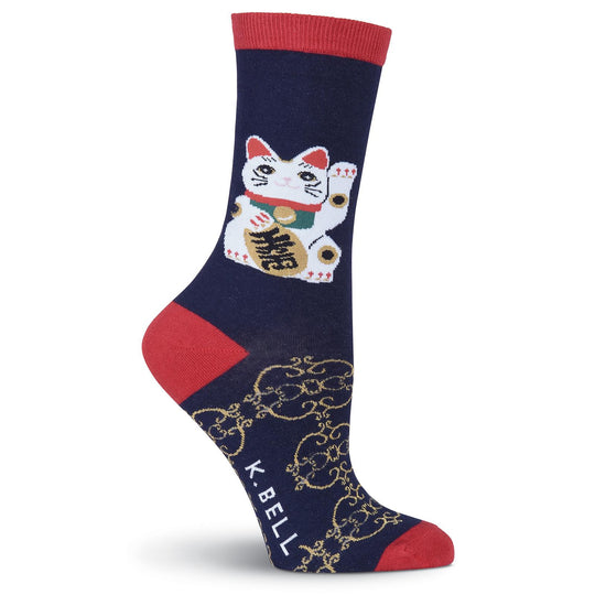 K. Bell Womens Lucky Cat Crew Socks