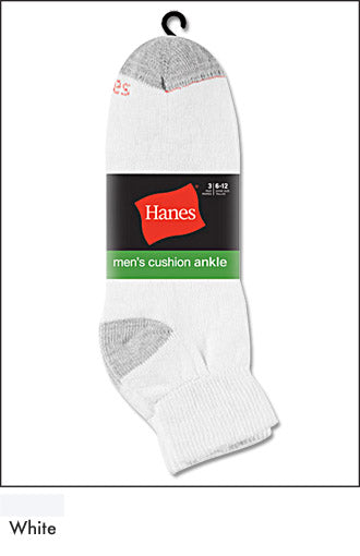 Hanes Men's Full Cushion Ankle Socks 3 Pairs