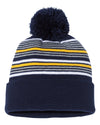 Sportsman 12 Striped Pom-Pom Knit Beanie, One Size, Royal/White/Grey