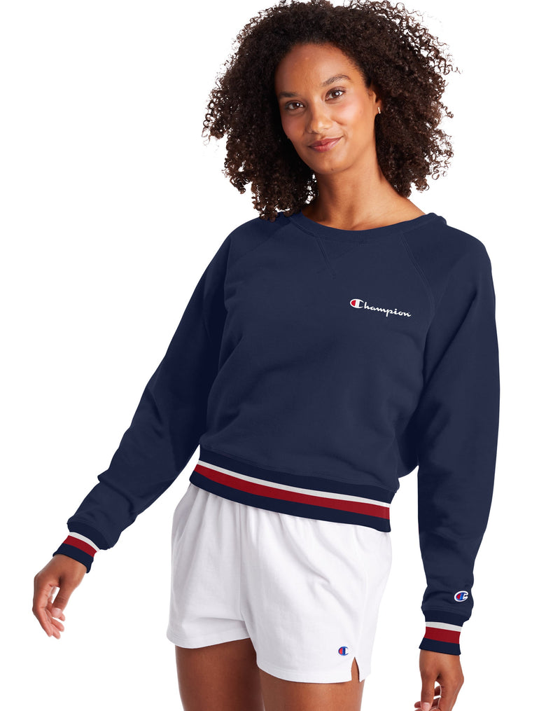 Champion Womens Campus French Terry Crew, L, Athletic Navy