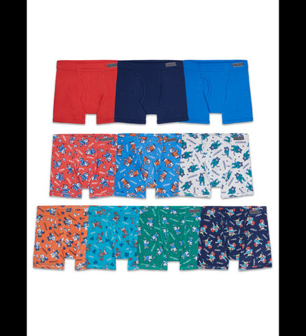 Fruit Of The Loom Toddler Boys Foldover Print Solid Boxer Briefs 10 Pack, 2T/3T