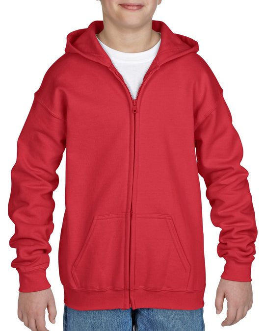 Gildan Youth Heavy Blend Full Zip Hooded Sweatshirt, S, Red