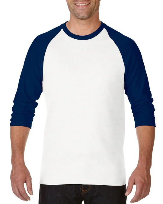 Gildan Mens Heavy Cotton 3/4 Raglan T-Shirt, XS, White/Royal