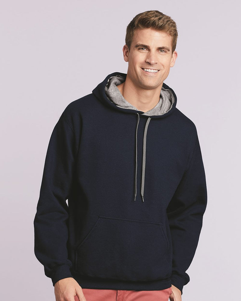 Gildan Mens Heavy Blend Contrast Hooded Sweatshirt, S, Navy/Sport Grey