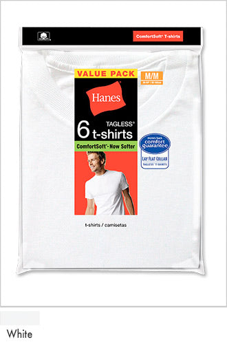 Hanes Men's White TAGLESS Crewneck Undershirt 6-Pack