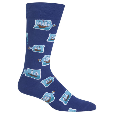 Hot Sox Mens Ships in a Bottle Crew Socks