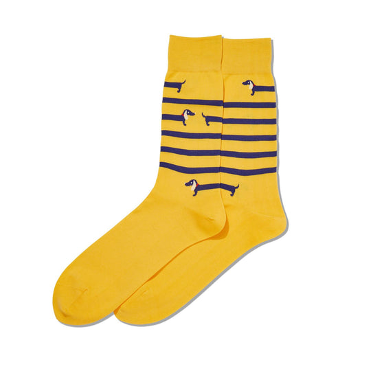 Hot Sox Mens Striped Dachshund Crew Socks