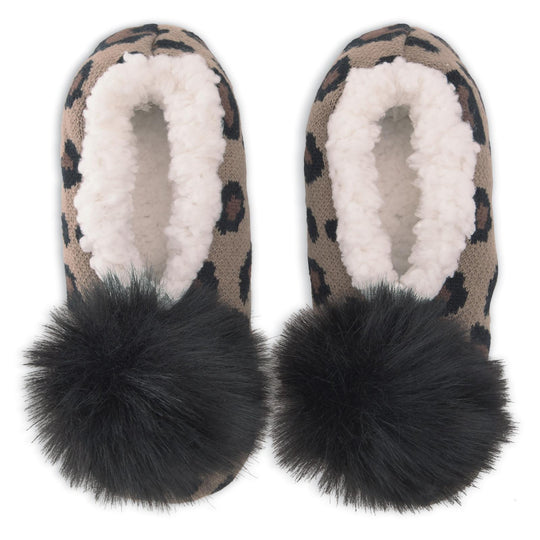 K. Bell Womens Leopard Pom Slippers