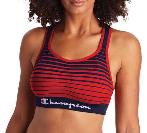 Champion Womens The Infinity Lightweight Sports Bra, L, Scarlet/Athletic Navy