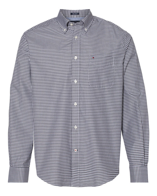 Tommy Hilfiger Mens 100s Two Ply Gingham Shirt 13H1863, XL, Red/Navy