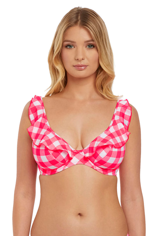 Freya Womens Totally Check Underwire Banded Halter Bikini Top
