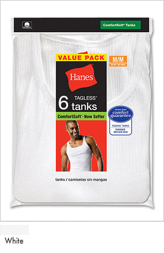 Hanes Men's TAGLESS ComfortSoft White A-Shirt 6-Pack