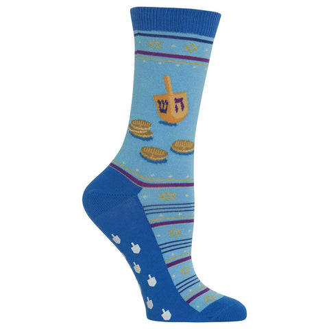 Hot Sox Womens Dreidel and Gelt Non Skid Crew Socks