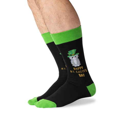 Hot Sox Mens Happy Saint Cattys Day Crew Socks