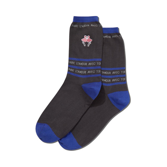 Hot Sox Womens Flamingo Embroidery Crew Socks