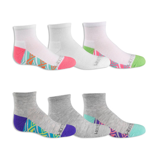 Fruit of the Loom Girls Cushioned Ankle Socks with Arch Support 6 Pair