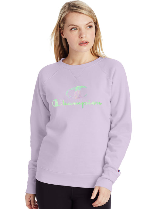 Champion Womens Powerblend Fleece Boyfriend Crew, XXL, Chalk White