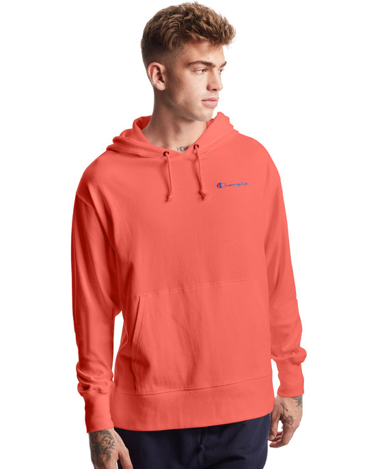 Champion Life Mens Midweight Jersey Hoodie, L, Citrus Pink