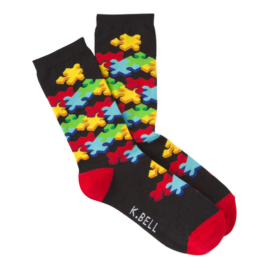 K. Bell Womens 3D Jigsaw Crew Socks