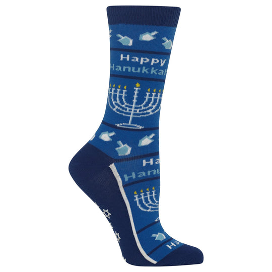 Hot Sox Womens Happy Hanukkah Non Skid Crew Socks