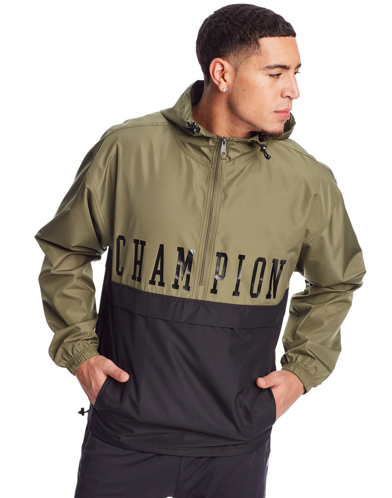 Champion Mens Colorblocked Packable Jacket, L, Cargo Olive/Black