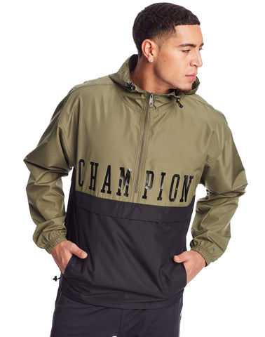 Champion Mens Colorblocked Packable Jacket, L, Cargo Olive/Black