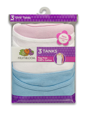 Fruit Of The Loom Girls Assorted Cotton Tanks 3 Pack