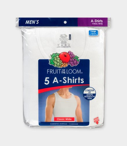 Fruit of the Loom Men`s 5 Pack White A-Shirts - X-Sizes