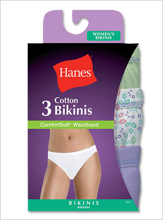 Hanes Women's Cotton Bikini Panties with ComfortSoft® Waistband 3 Pack