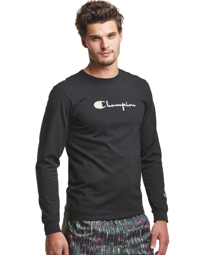 Champion Life Mens Heritage Long-Sleeve Tee, L, Black