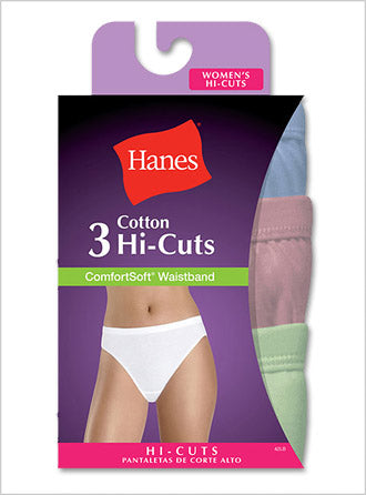 43LBAS - Hanes Women's Cotton Hi-Cut Panties with ComfortSoft® Waistband 3  Pack