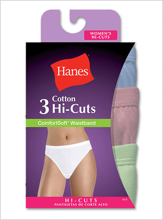 Hanes Women's Cotton Hi-Cut Panties with ComfortSoft® Waistband 3 Pack