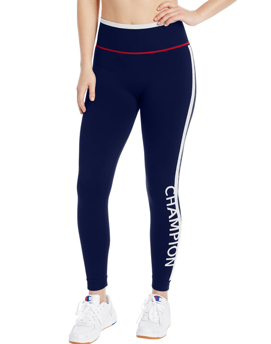 Champion Womens Infinity Sport Tights, L, Athletic Navy/White/Scarlet