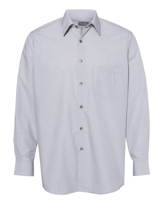 Van Heusen Mens Broadcloth Point Collar Check Shirt, XL, Silver Combo