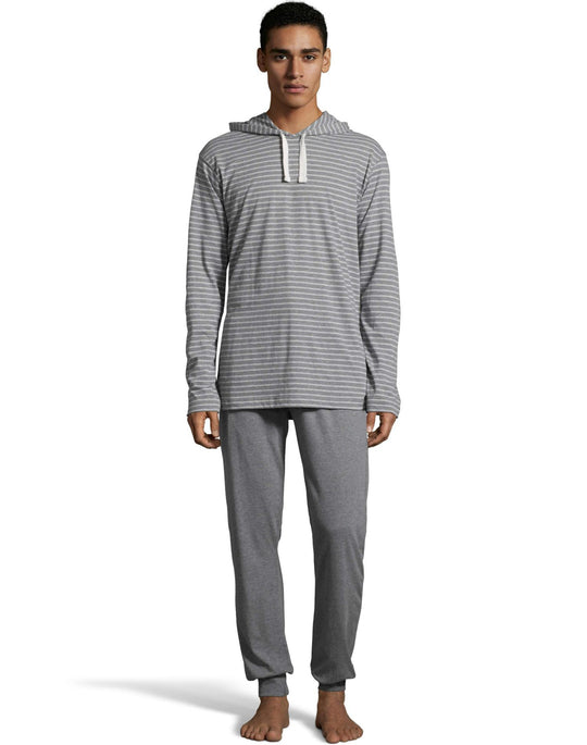 Hanes Mens 1901 Heritage Striped Hoodie with Jogger Pant Set