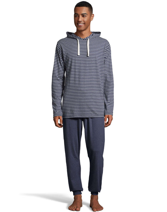 Hanes Mens 1901 Heritage Striped Hoodie with Jogger Pant Set