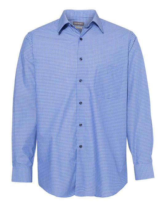 Van Heusen Mens Broadcloth Point Collar Check Shirt, XL, Silver Combo