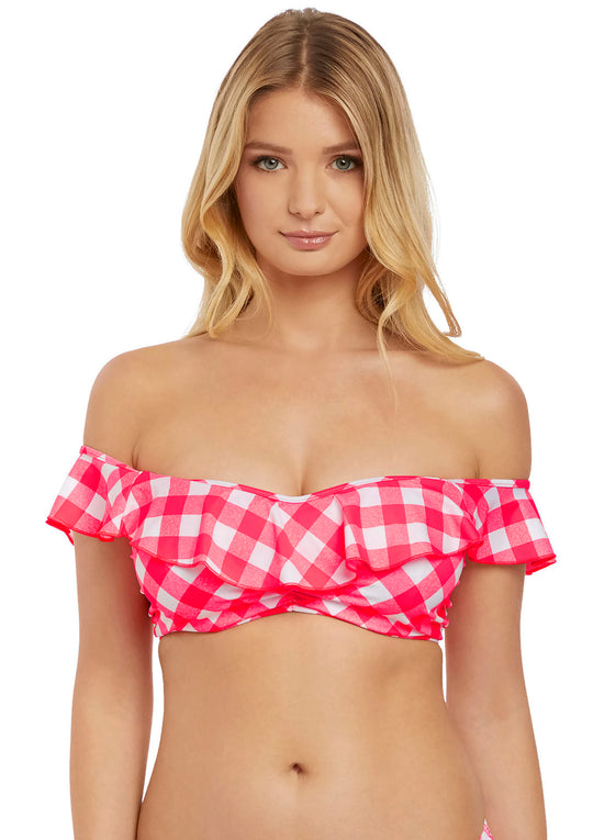 Freya Womens Totally Check Bardot Bikini Top