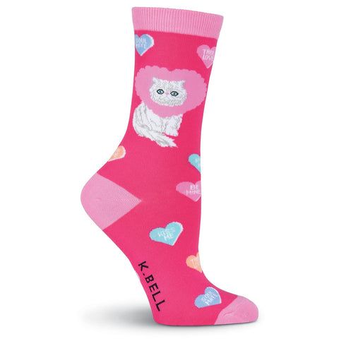 K. Bell Womens Valentine Cat Crew Socks
