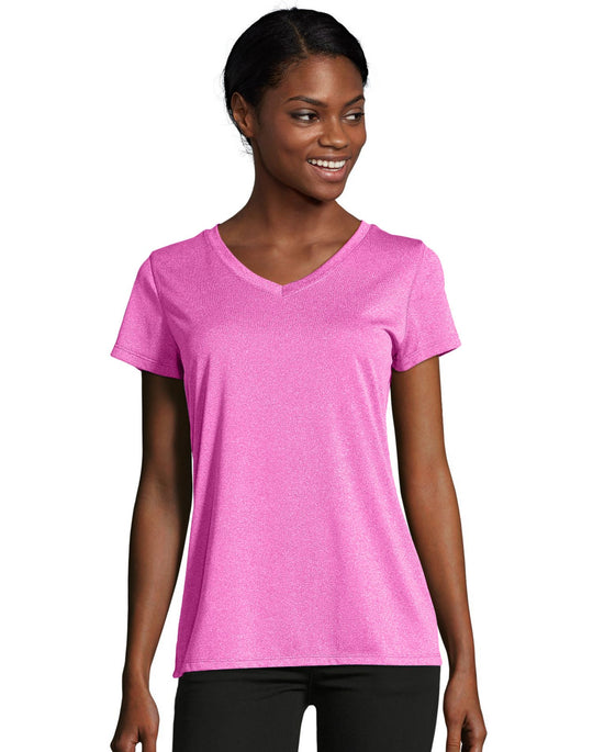Hanes Womens Sport Heathered Performance V-Neck Tee