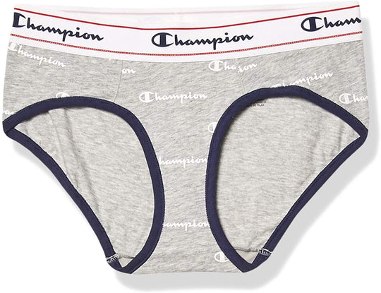 Champion Womens Heritage Hipster Panty, 2XL, Grey White Logo Print
