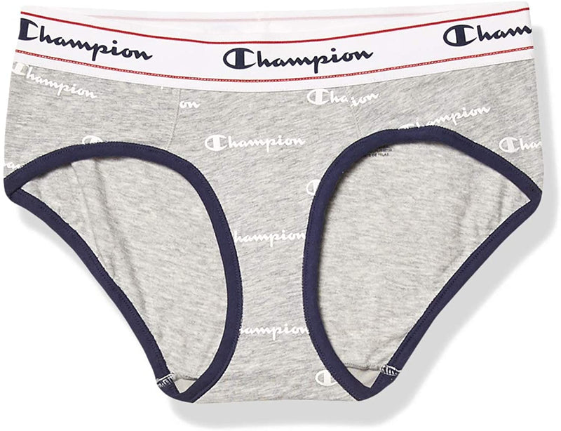 Champion Womens Heritage Hipster Panty, 2XL, Grey White Logo Print